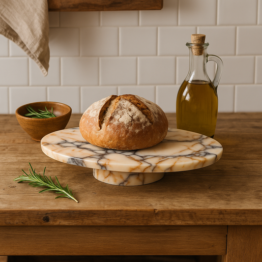 Lüks Mermer Pasta ve Ekmek Sunum Tepsisi – El Oyması Doğal Taş