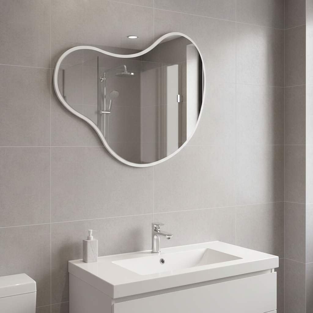 Modern Organik Asimetrik Ayna – Çerçeveli Dekoratif Duvar ve Banyo Aynası | Minimal Tasarım Ayna