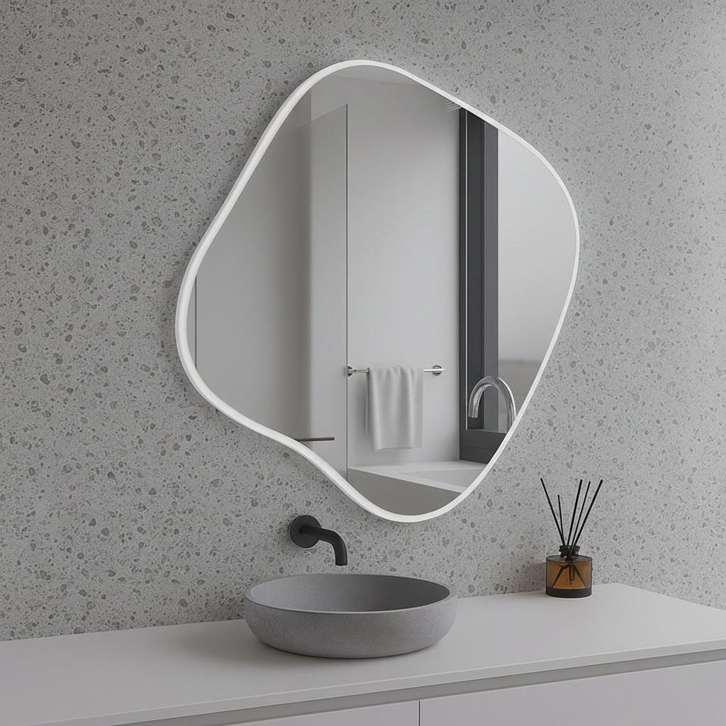 Modern Şekilli Duvar Aynası – Organik Form Dekoratif Ayna, Minimalist Çerçeveli Tasarım Ayna
