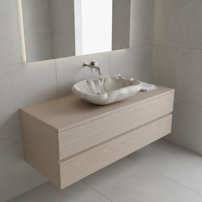 Silver Wave Marble Lavabo – Doğal Silver Wave Mermer Tezgâh Üstü Banyo Lavabosu (L 55 × W 55 × H 15 cm)
