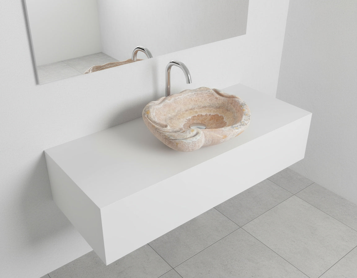 Rose Onyx Marble Lavabo – Doğal Rose Onyx Mermer Tezgâh Üstü Banyo Lavabosu (L 55 × W 50 × H 15 cm)