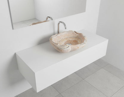 Rose Onyx Marble Lavabo – Doğal Rose Onyx Mermer Tezgâh Üstü Banyo Lavabosu (L 55 × W 50 × H 15 cm)