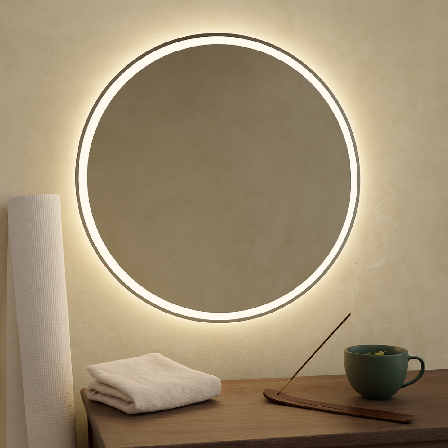 Yuvarlak LED Banyo Aynası – Modern Işıklı Daire Ayna | Dokunmatik & Sıcak/Soğuk LED