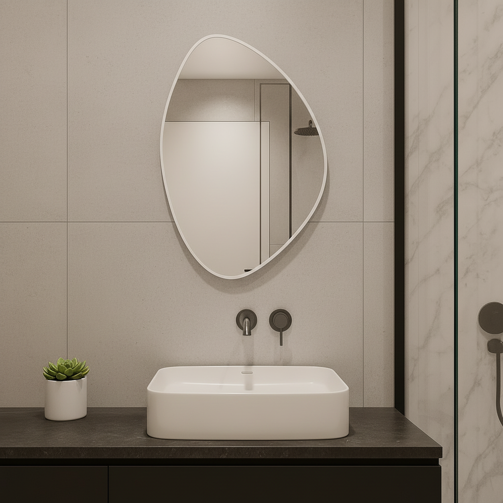 Modern Asimetrik Dekoratif Ayna – Organik Tasarım Çerçeveli Banyo ve Salon Duvar Aynası