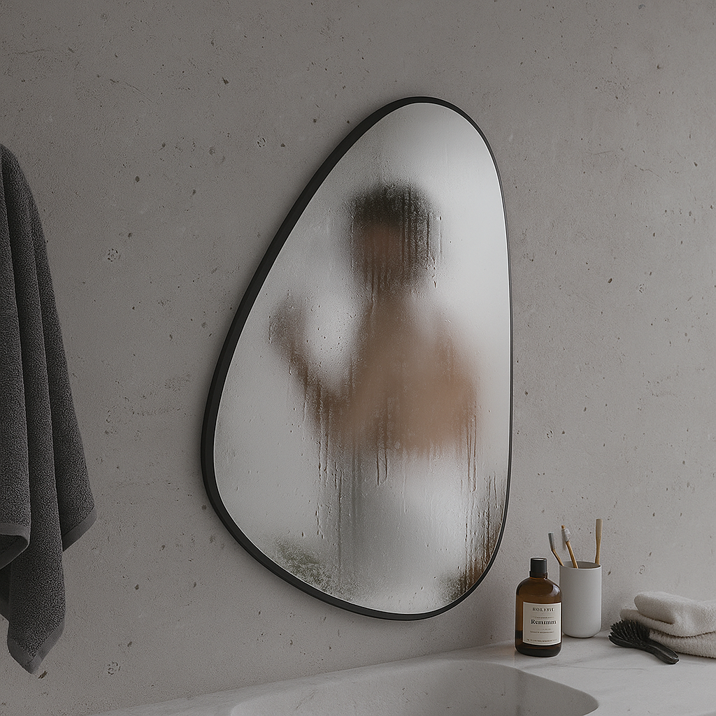 Modern Organik Şekilli Çerçeveli Düzensiz Banyo Aynası – Dekoratif Asimetrik Duvar Aynası