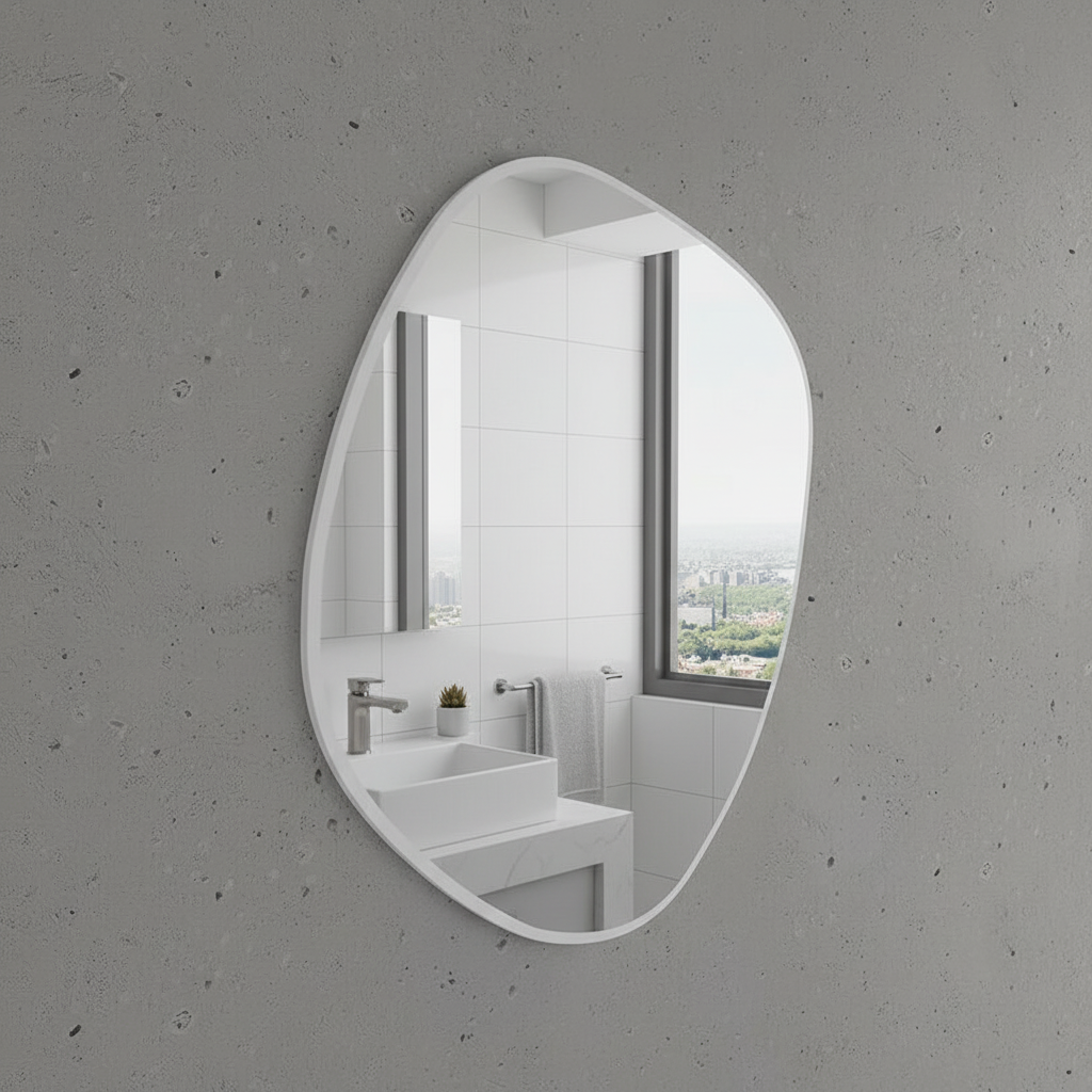 Modern Asimetrik Duvar Aynası – Organik Şekilli Çerçeveli Banyo ve Salon Dekoratif Ayna