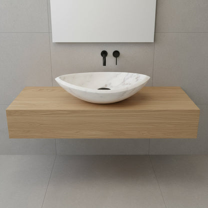 Carrara White Marble Lavabo – Doğal Carrara Beyaz Mermer Tezgâh Üstü Banyo Lavabosu (L 55 × W 45 × H 13 cm)