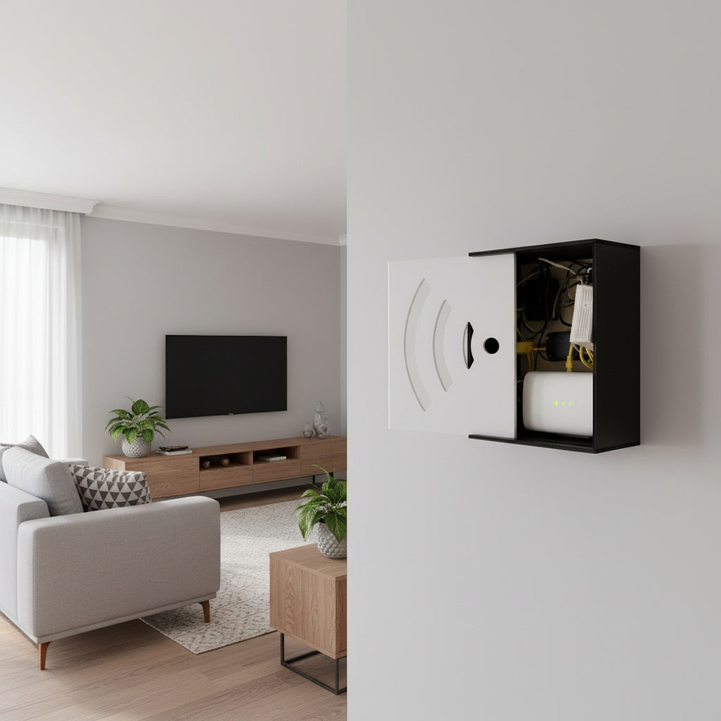Ahşap WiFi Modem Kutusu – Duvar Tipi Kablo Gizleyici &amp; Router Saklama Kutusu – Dekoratif Modem Koruma Kabini