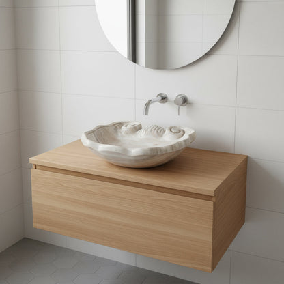 Lüks Doğal Taş Mermer Lavabo – Özel Tasarım Deniz Kabuğu Modeli