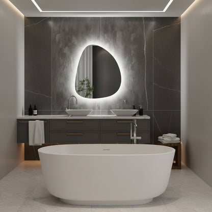 Modern Asimetrik LED Ayna – Organik Şekilli Dekoratif Banyo Aynası, Arka Işıklı Tasarım