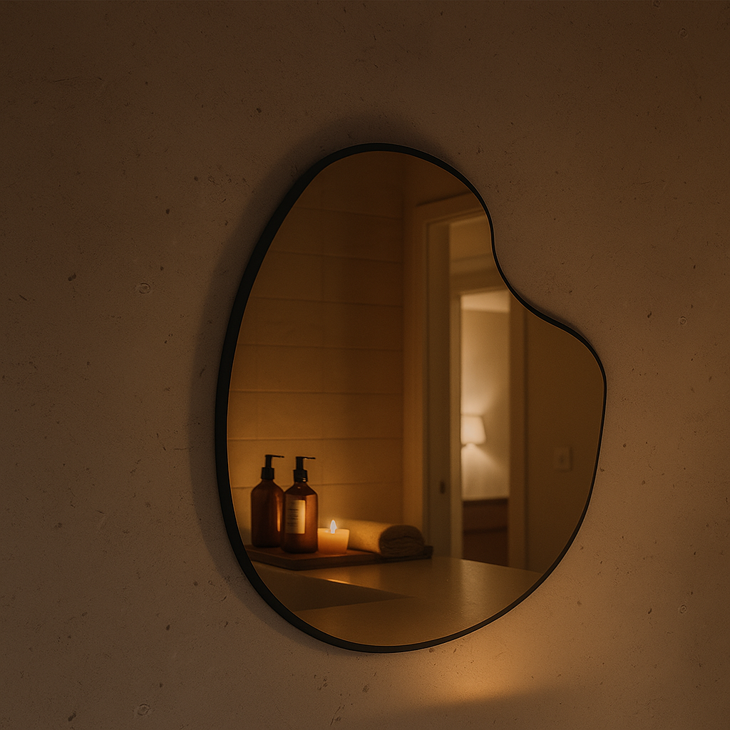 Modern Asimetrik Organik Duvar Aynası –Çerçeveli Dekoratif Banyo ve Salon Aynası