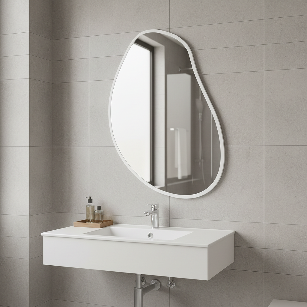 Modern Düzensiz Organik Form Duvar Aynası – Çerçeveli Dekoratif Banyo ve Salon Ayna Modeli