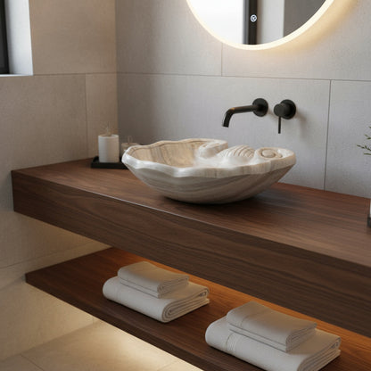 Lüks Doğal Taş Mermer Lavabo – Özel Tasarım Deniz Kabuğu Modeli