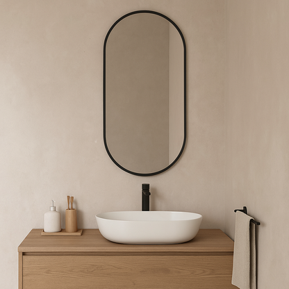 Modern Çerçeveli Oval Duvar Aynası – Dekoratif Banyo ve Salon Aynası Tasarımı