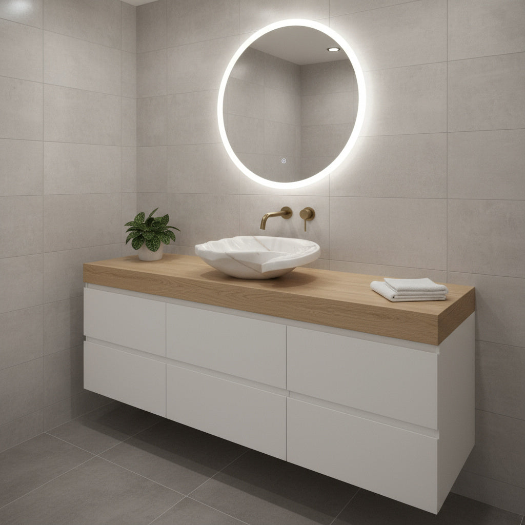 White Marble Lavabo – Doğal Beyaz Mermer Tezgâh Üstü Banyo Lavabosu (L 60 × W 40 × H 15 cm)
