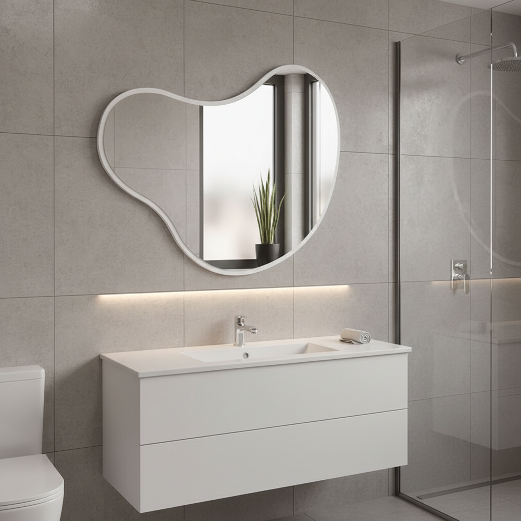 Modern Organik Asimetrik Ayna – Çerçeveli Dekoratif Duvar ve Banyo Aynası | Minimal Tasarım Ayna