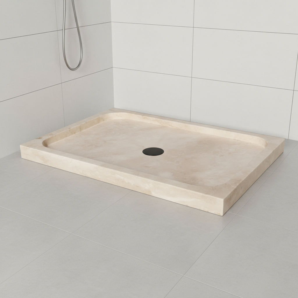 Troia Light Traverten Dikdörtgen – Doğal Taş Traverten Banyo Duş Tabanı (161×88×8 cm)