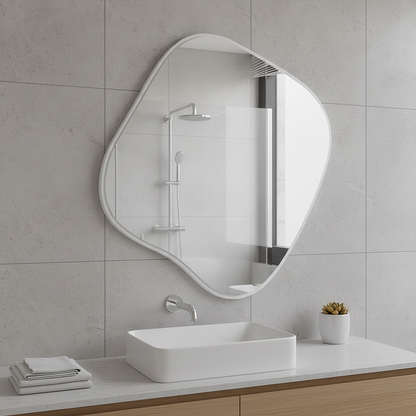 Modern Şekilli Duvar Aynası – Organik Form Dekoratif Ayna, Minimalist Çerçeveli Tasarım Ayna