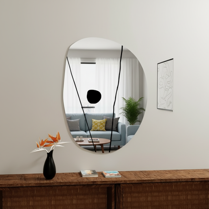 Modern Organik Form Dekoratif Duvar Aynası – Tasarım Asimetrik Banyo Aynası, Şık Minimalist Ayna Modeli
