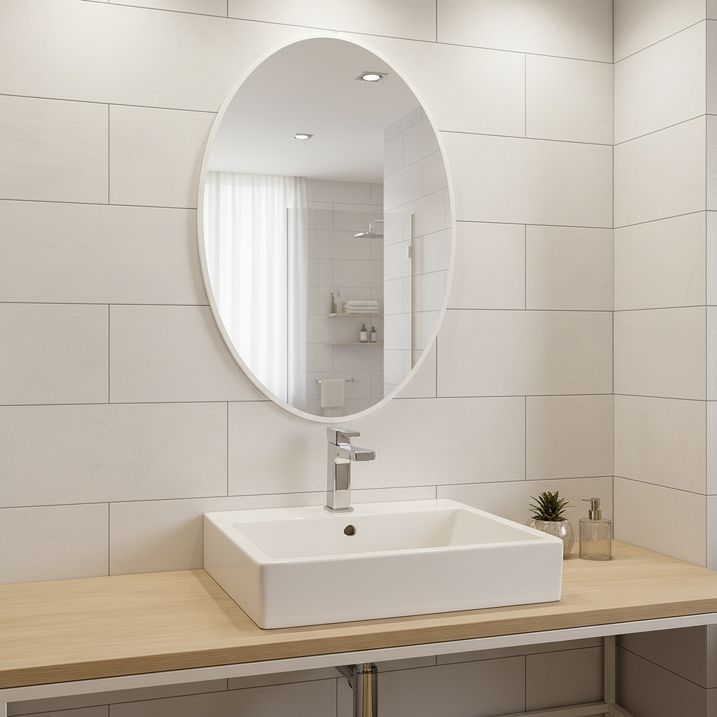 Modern Oval Banyo Aynası – Siyah Çerçeveli Dekoratif Duvar Aynası