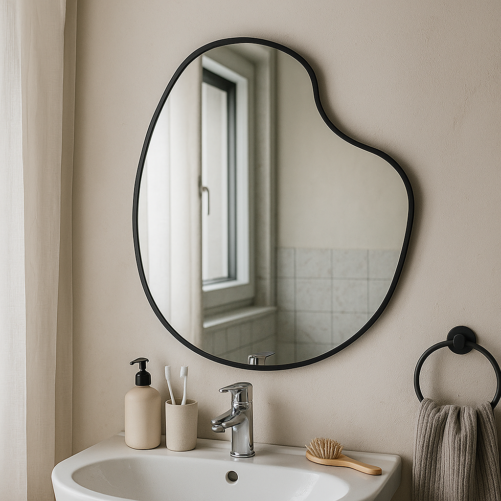 Modern Asimetrik Organik Duvar Aynası –Çerçeveli Dekoratif Banyo ve Salon Aynası