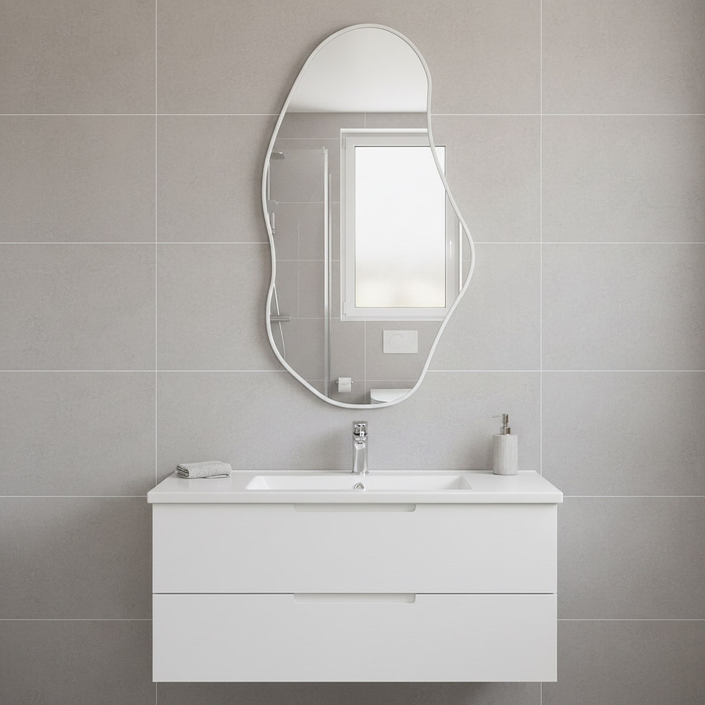 Modern Asimetrik Duvar Aynası – Organik Form Çerçeveli Dekoratif Banyo ve Salon Aynası