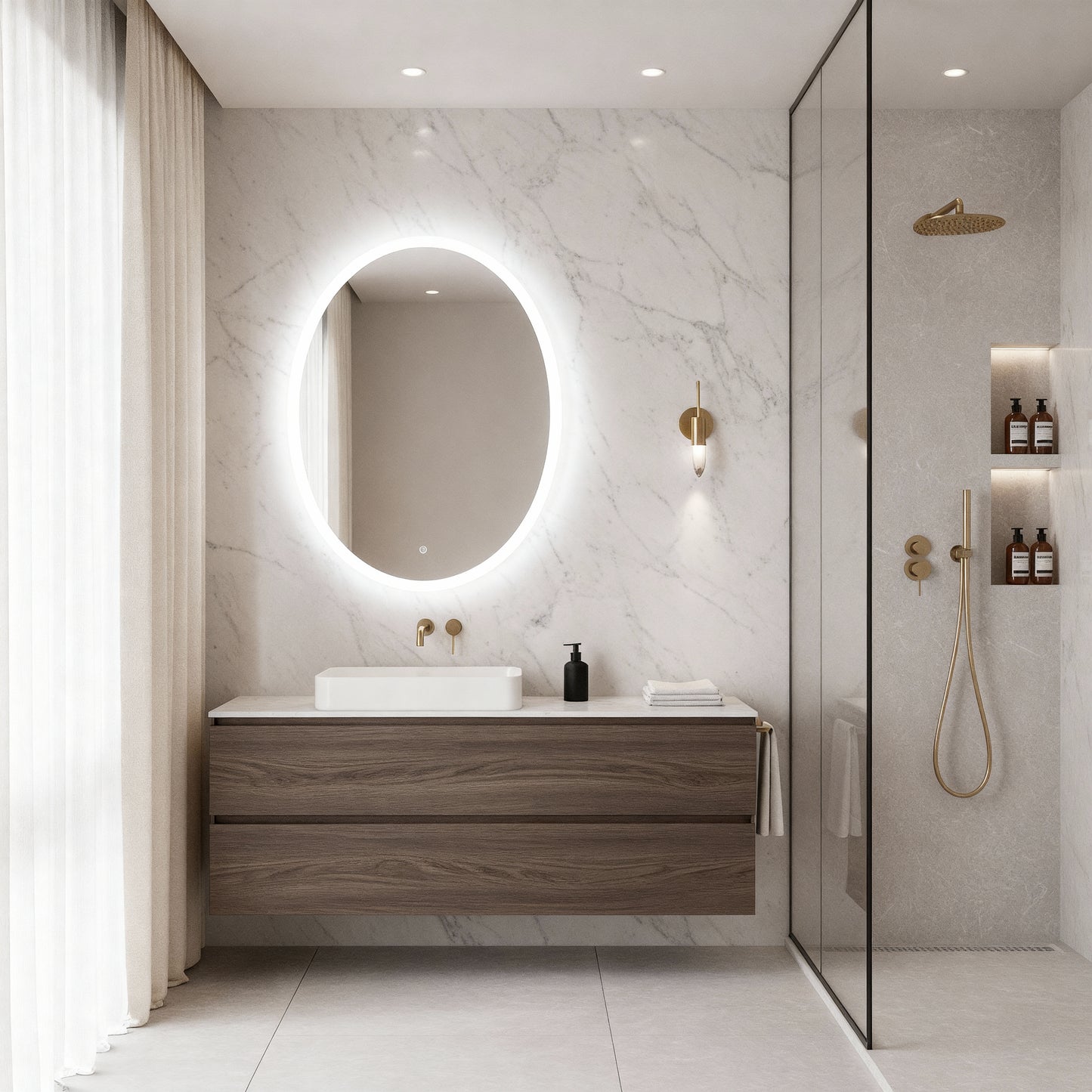 Minimal Oval LED Ayna – Modern Işıklı Dekoratif Duvar Ayna