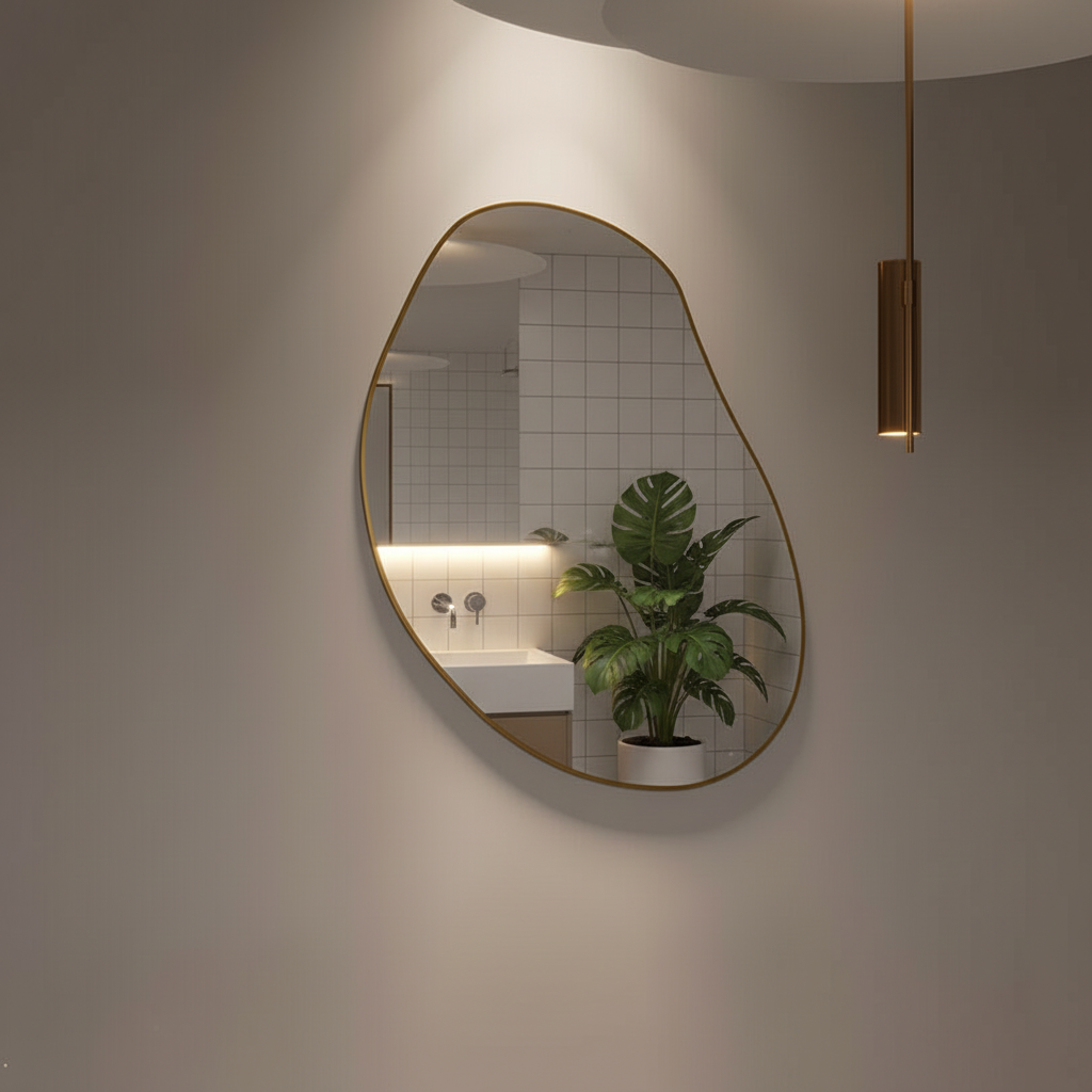 Modern Düzensiz Organik Form Duvar Aynası – Çerçeveli Dekoratif Banyo ve Salon Ayna Modeli