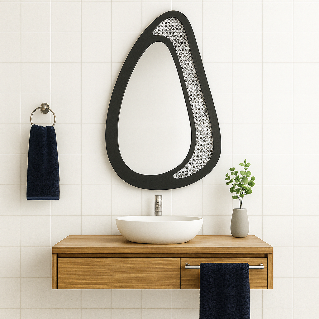 Rattan Çerçeveli Organik Ayna – Modern Dekoratif Duvar Aynası | Tasarım Ayna, Rattan Ayna, Salon & Genç Odası Dekoru