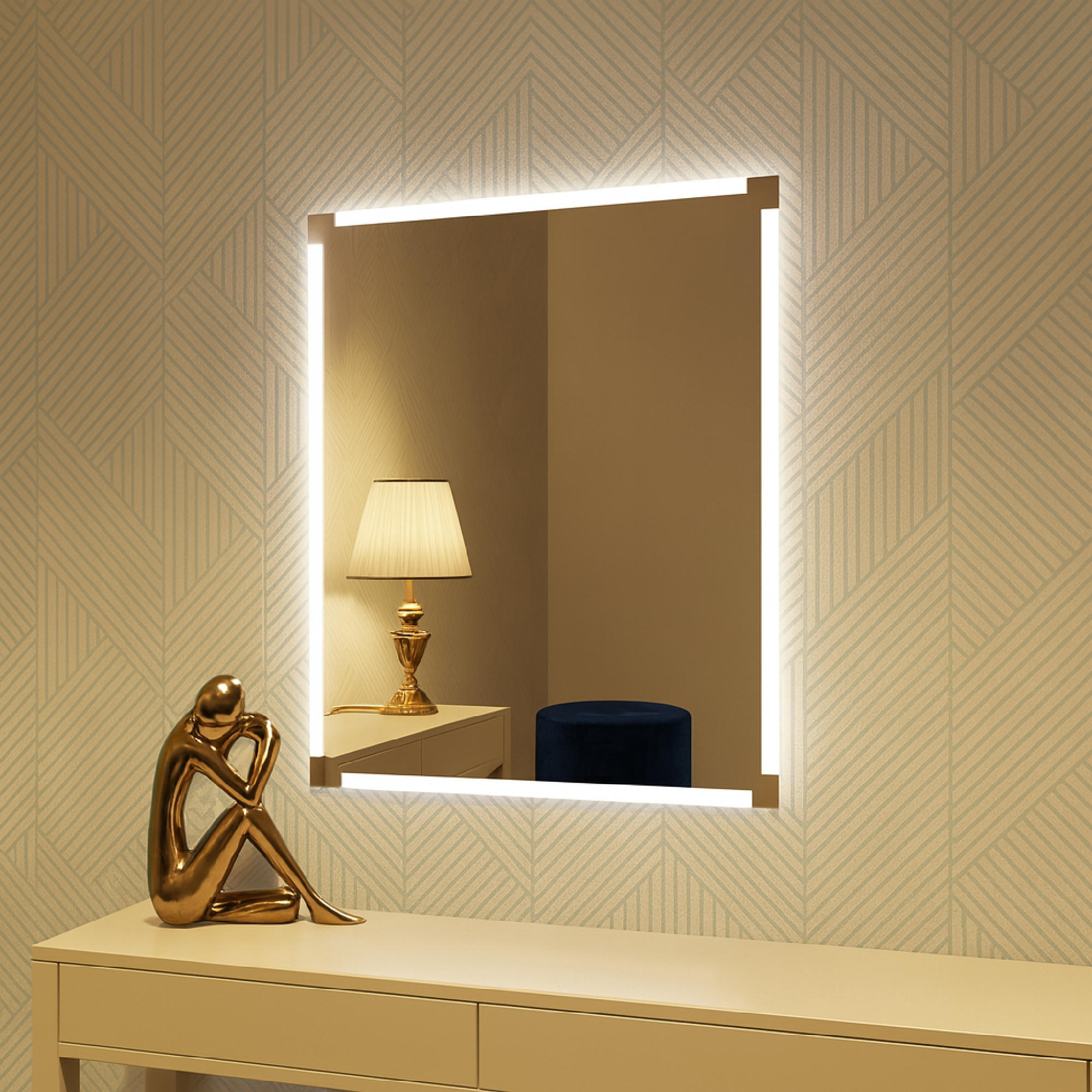 Modern LED Banyo Aynası Dikdörtgen Işıklı Ayna – Minimalist Duvar Tipi Makyaj ve Lavabo Üstü Ayna