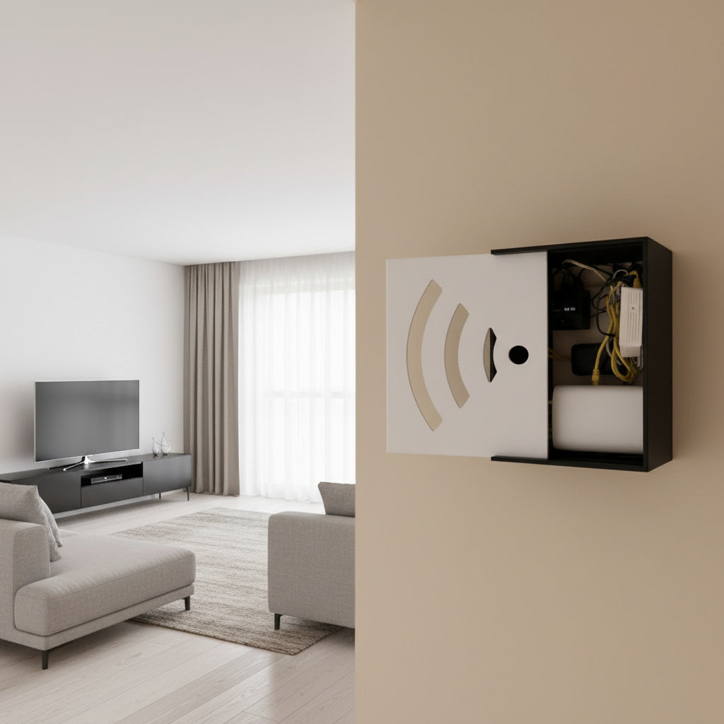 Ahşap WiFi Modem Kutusu – Duvar Tipi Kablo Gizleyici &amp; Router Saklama Kutusu – Dekoratif Modem Koruma Kabini