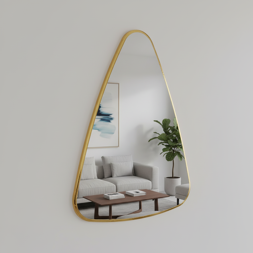 Modern Asimetrik Duvar Aynası – Siyah Çerçeveli Dekoratif Banyo ve Salon Aynası