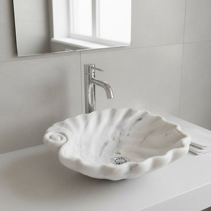 Beyaz Mermer Lavabo – Doğal Beyaz Mermer Tezgâh Üstü Banyo Lavabosu (L 45 × W 45 × H 15 cm)