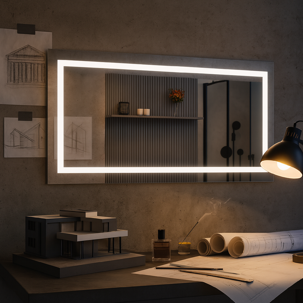 Büyük LED Işıklı Dikdörtgen Banyo Aynası – Modern Çerçevesiz Tasarım, Touch ve Duvar Anahtarlı