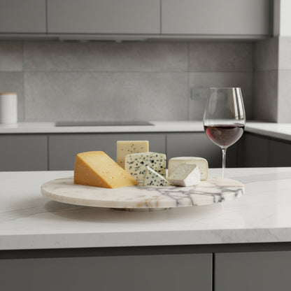 Lüks Mermer Pasta ve Ekmek Sunum Tepsisi – El Oyması Doğal Taş