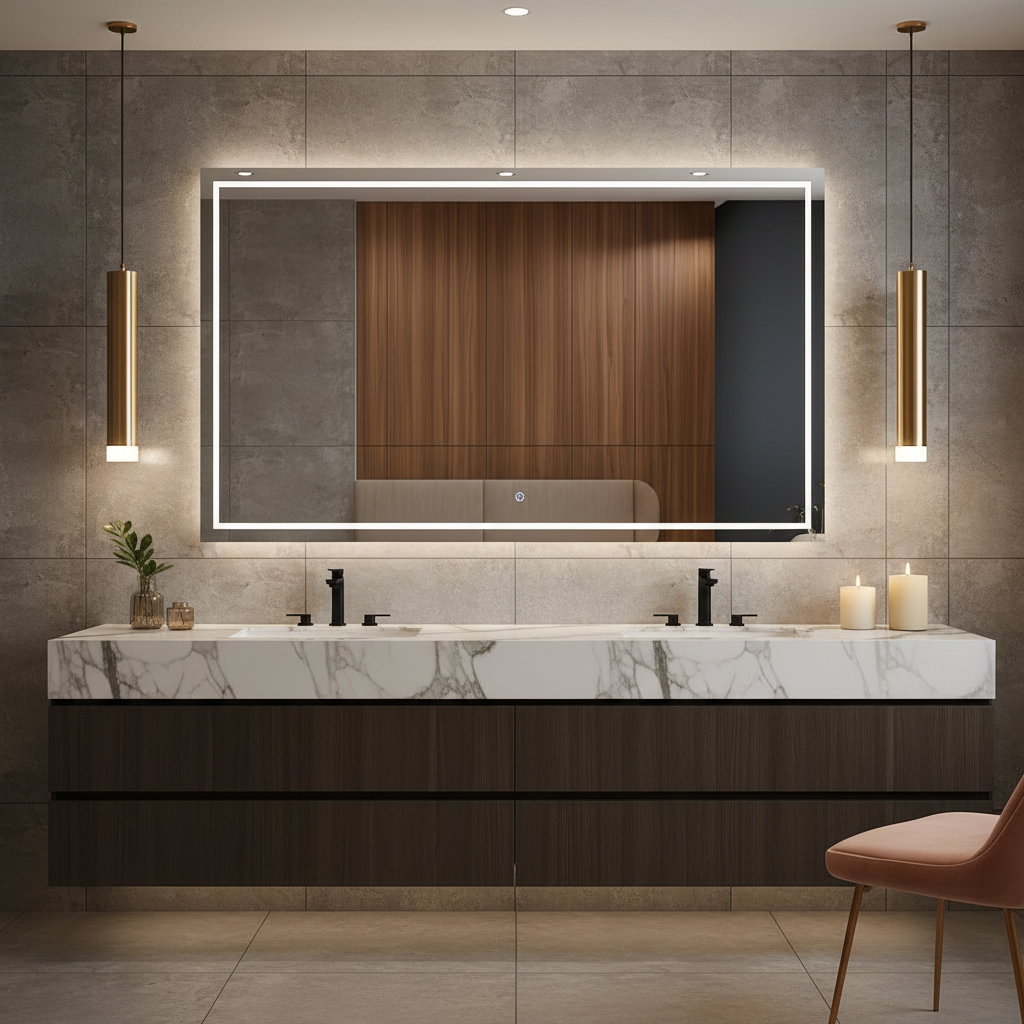 Dikdörtgen LED Banyo Aynası – Modern Işıklı Ayna | Sıcak/Soğuk LED & Dokunmatik Seçenek