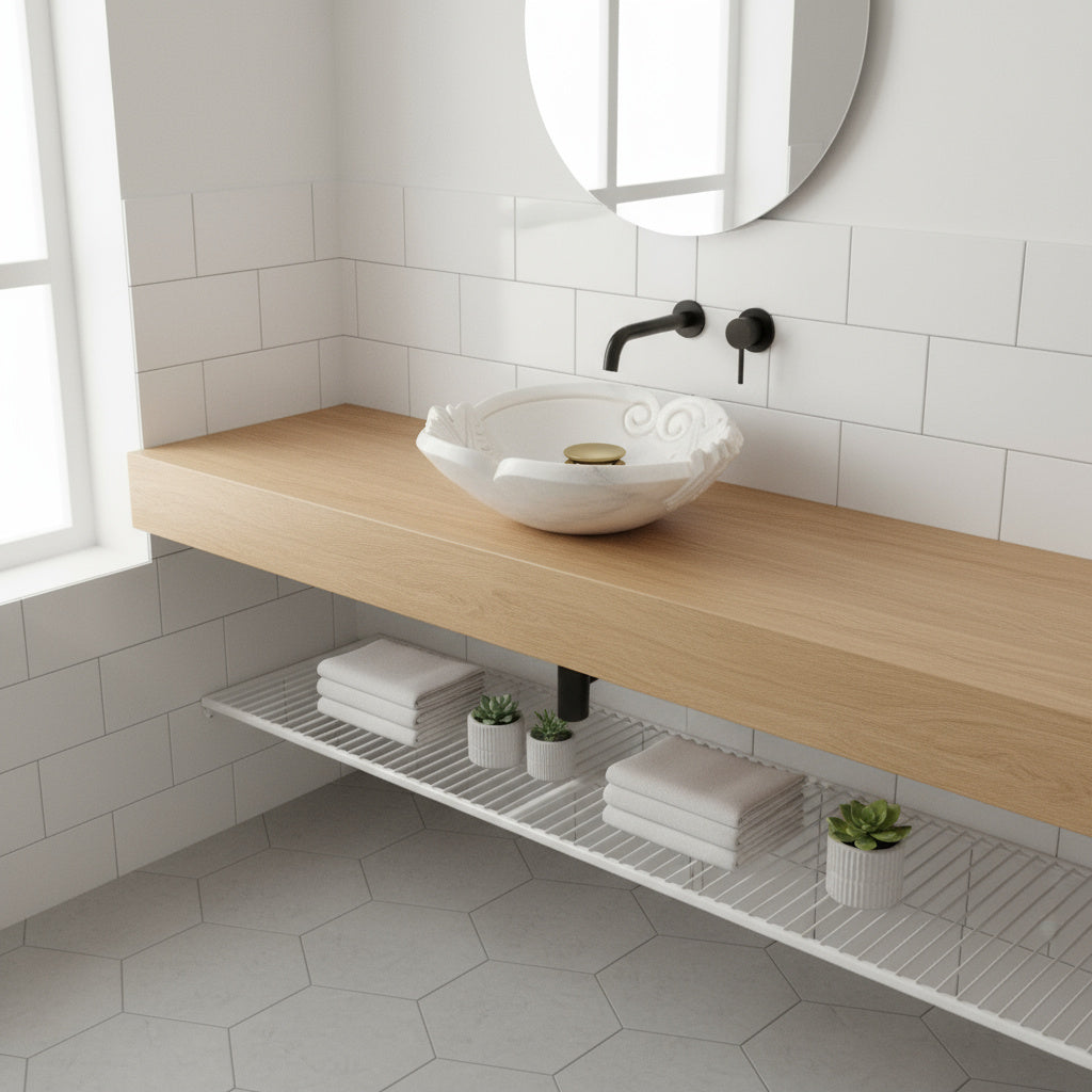 Beyaz Mermer Yaprak Desenli El Oyması Banyo Lavabo – Natural White Marble Sink
