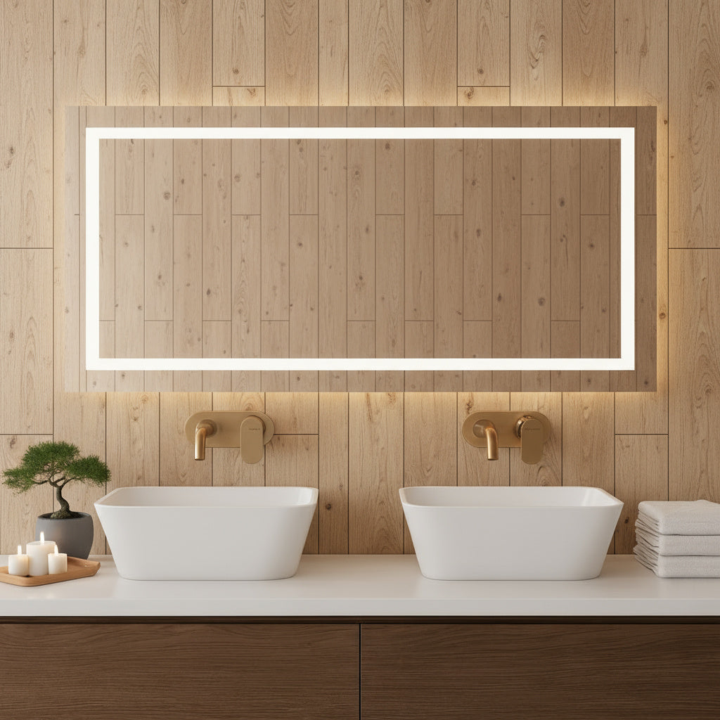 Büyük LED Işıklı Dikdörtgen Banyo Aynası – Modern Çerçevesiz Tasarım, Touch ve Duvar Anahtarlı