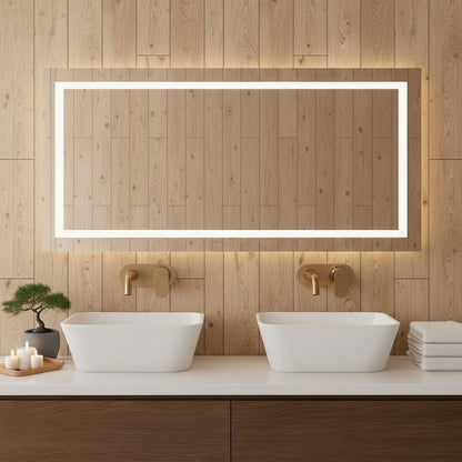 Büyük LED Işıklı Dikdörtgen Banyo Aynası – Modern Çerçevesiz Tasarım, Touch ve Duvar Anahtarlı