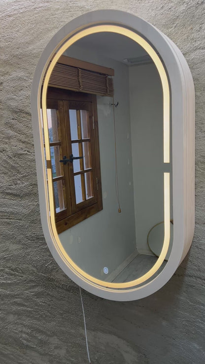 LED Işıklı Dimmable Banyo Aynası Dolaplı – Modern Duvar Tipi Oval Tasarım