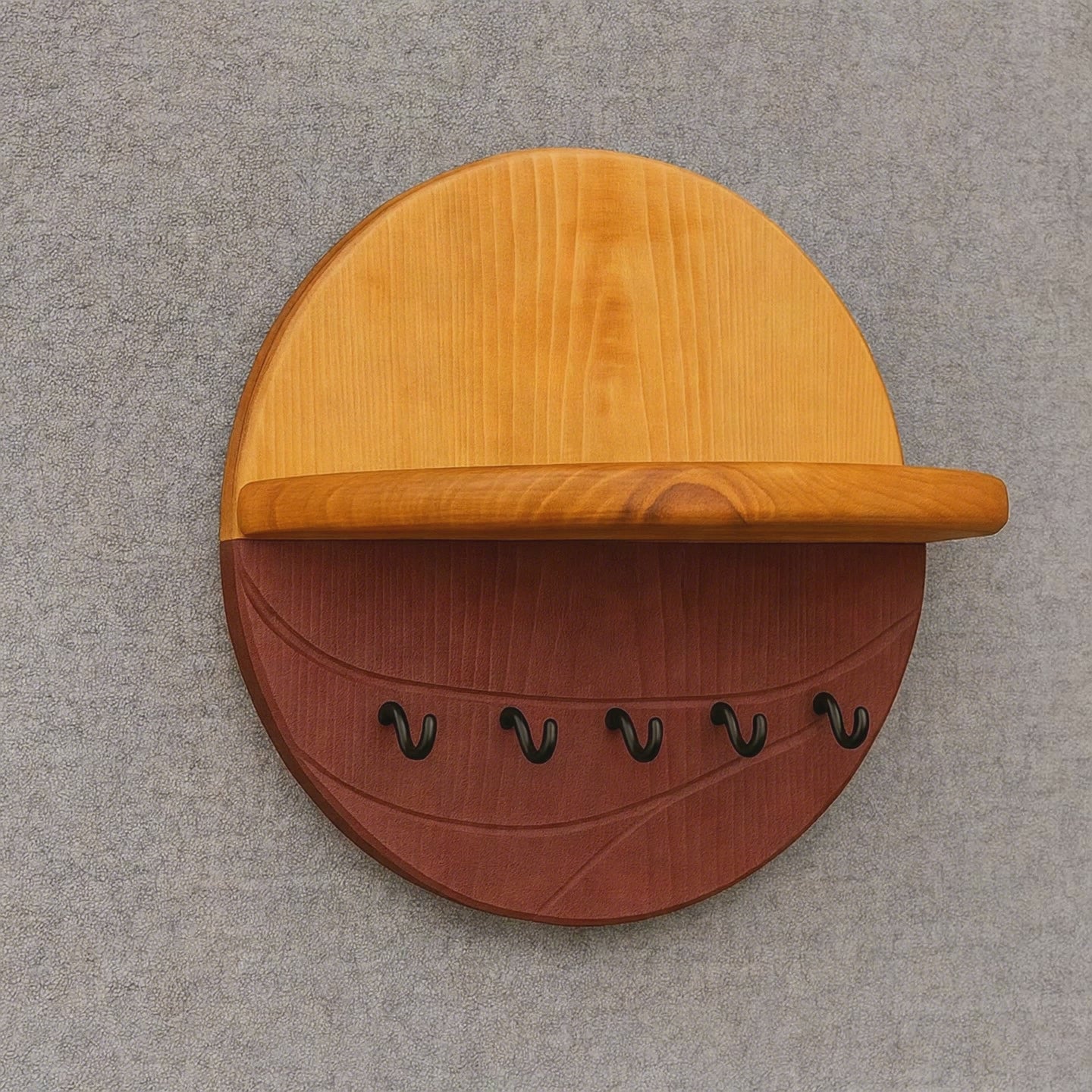 Ahşap Duvar Anahtarlık & Raflı Anahtar Askısı – Dekoratif Yuvarlak Ahşap Keyholder – Özel Ölçü Üretim