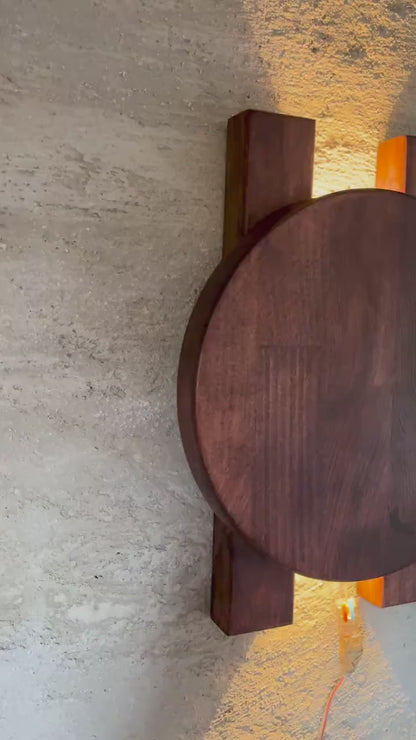Ahşap Duvar Apliği, Modern LED Dekoratif Aydınlatma, Yuvarlak Ahşap Duvar Lambası