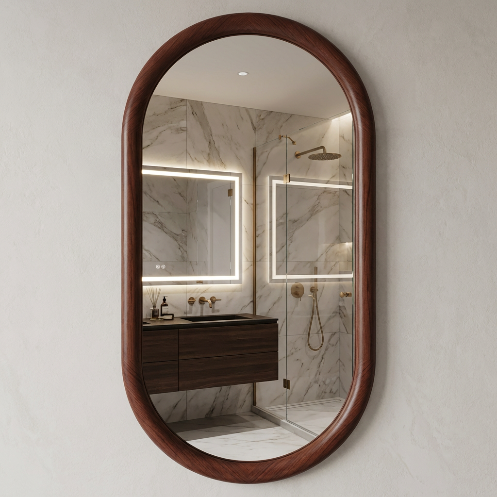 Capsule Beech Wood Frame Mirror | Full Length Oval Bathroom & Entryway Decor
