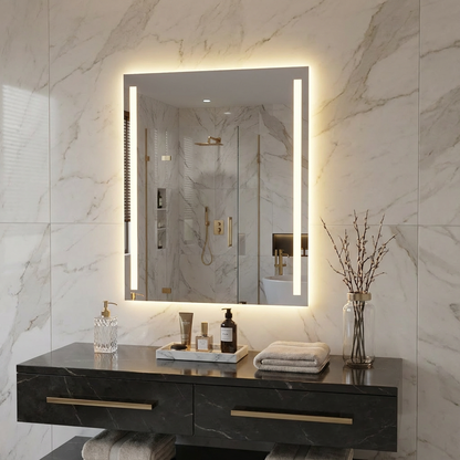 Modern Strip LED Ayna – Dikey Işıklı Minimal Tasarım Duvar Aynası