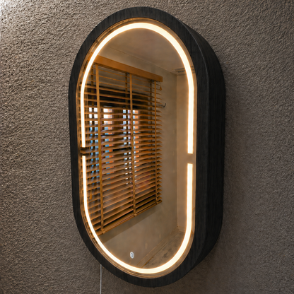 LED Işıklı Dimmable Banyo Aynası Dolaplı – Modern Duvar Tipi Oval Tasarım