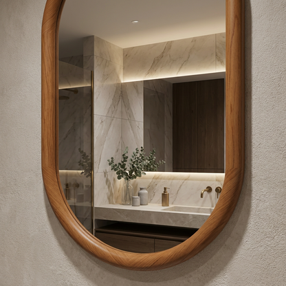 Capsule Beech Wood Frame Mirror | Full Length Oval Bathroom & Entryway Decor