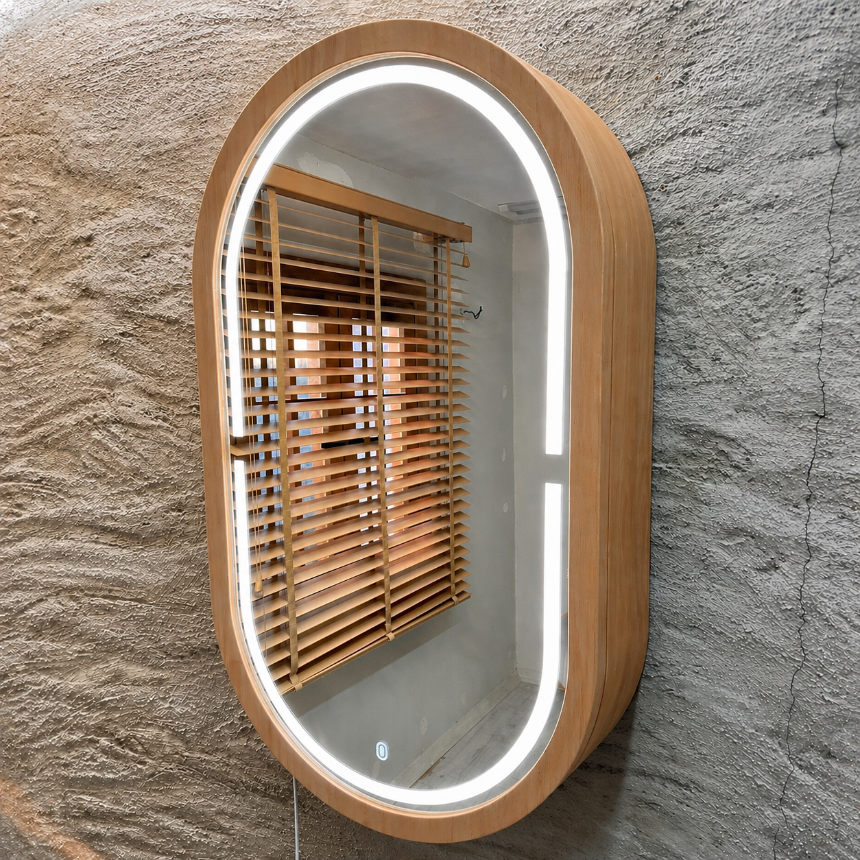 LED Işıklı Dimmable Banyo Aynası Dolaplı – Modern Duvar Tipi Oval Tasarım