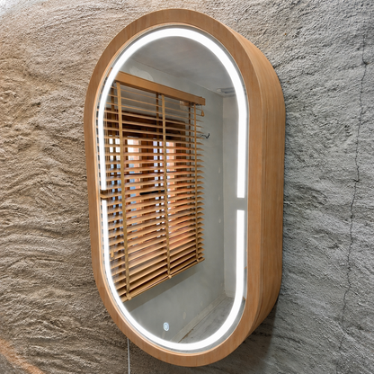 LED Işıklı Dimmable Banyo Aynası Dolaplı – Modern Duvar Tipi Oval Tasarım