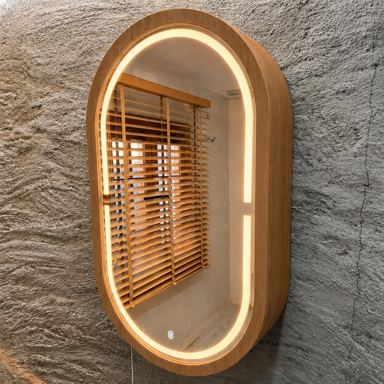 LED Işıklı Dimmable Banyo Aynası Dolaplı – Modern Duvar Tipi Oval Tasarım