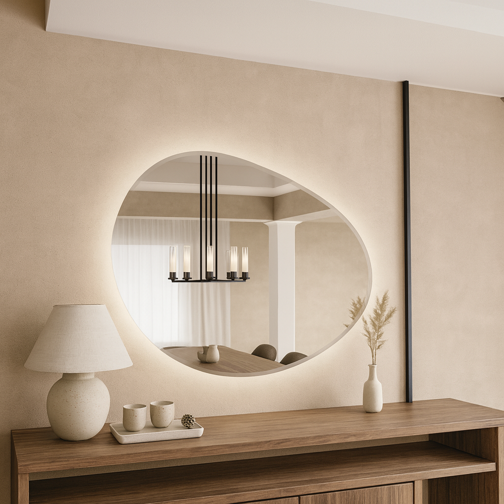 Modern LED Aydınlatmalı Duvar Aynası – Banyo, Yatak Odası ve Antre Dekorasyonu için Şık Tasarım